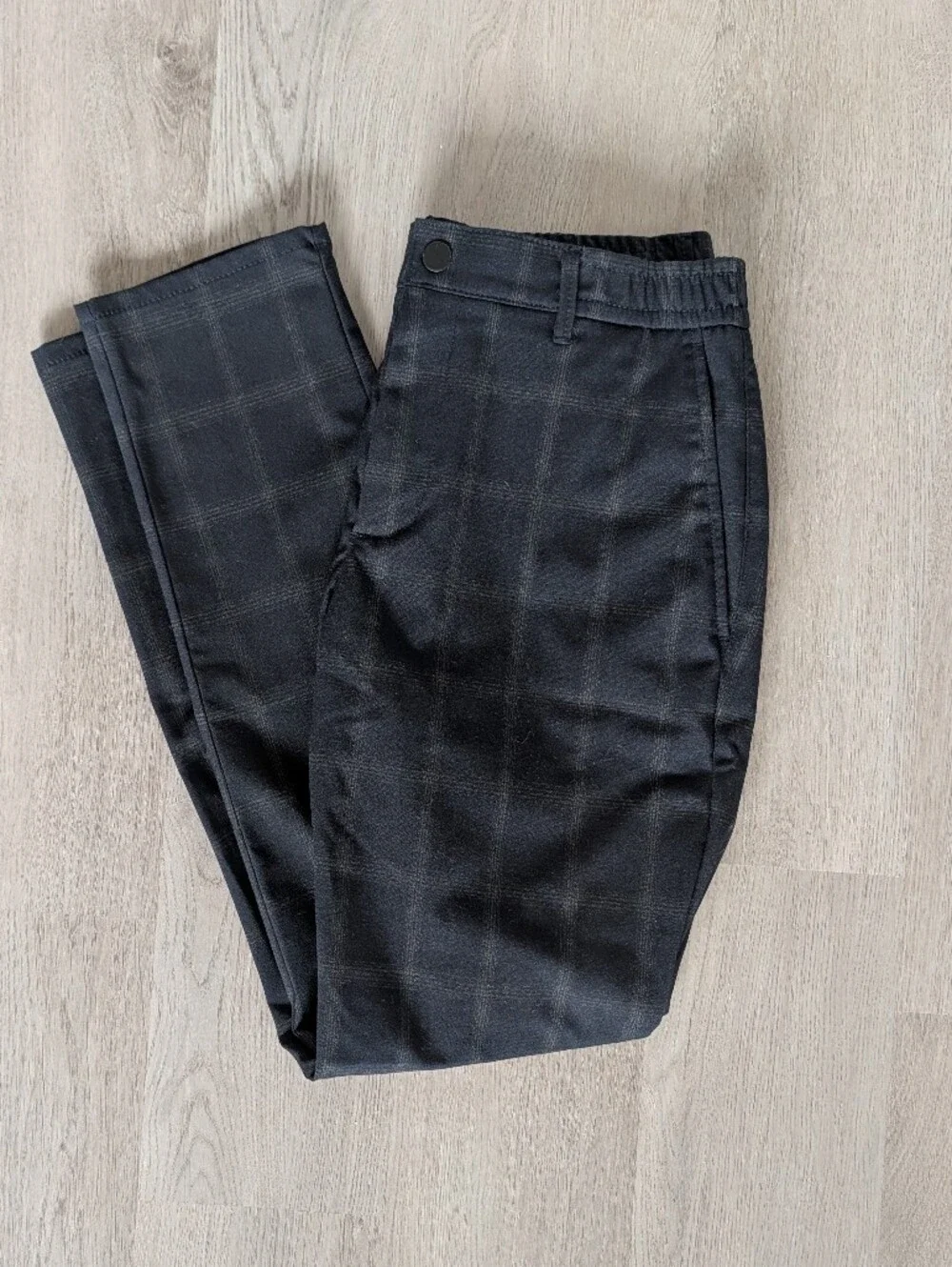 Zara Mens Black Windowpane Plaid Trousers Size M Tailored Slim Fit Office Preppy